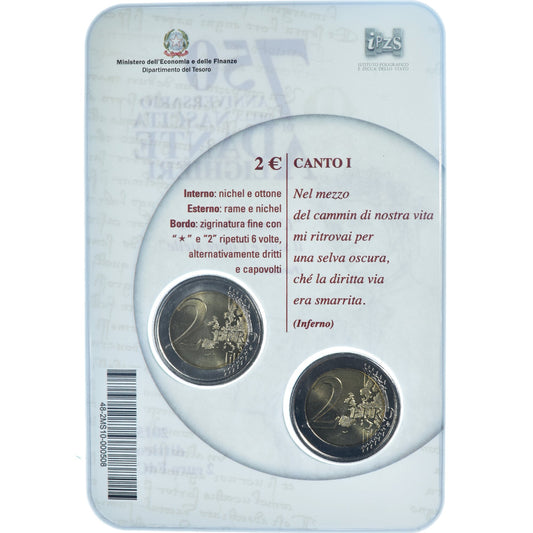Italija,
2 evra,
Dante Alighieri