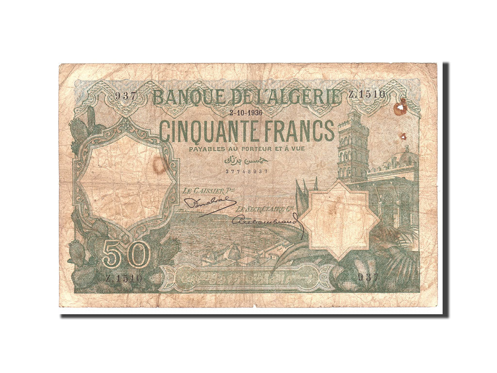 bankovec,
Alžirija,
50 frankov