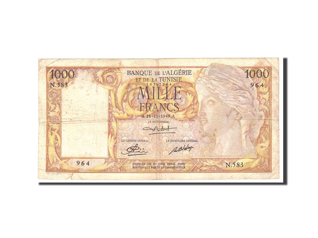 bankovec,
Alžirija,
1000 frankov