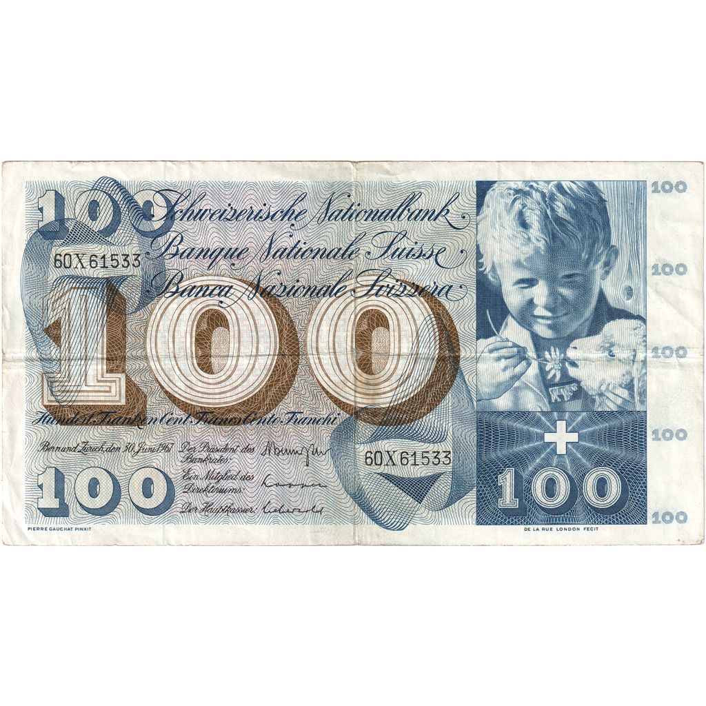 Švica,
100 frankov,
1967-06-30