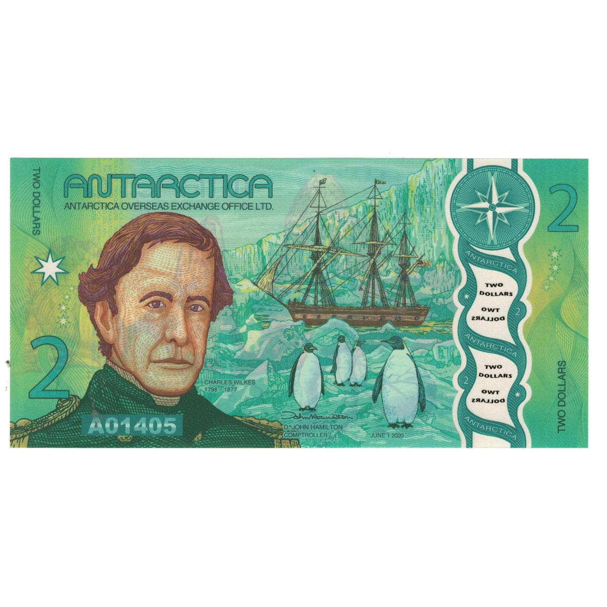 bankovec,
Antarktika,
2 dolarja