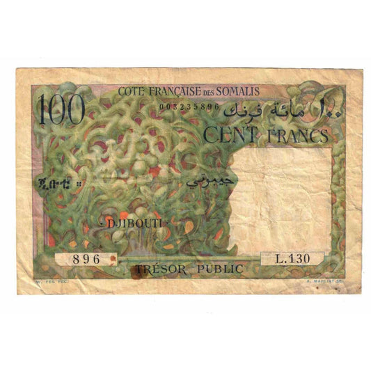 bankovec,
Francoska Somalija,
100 frankov
