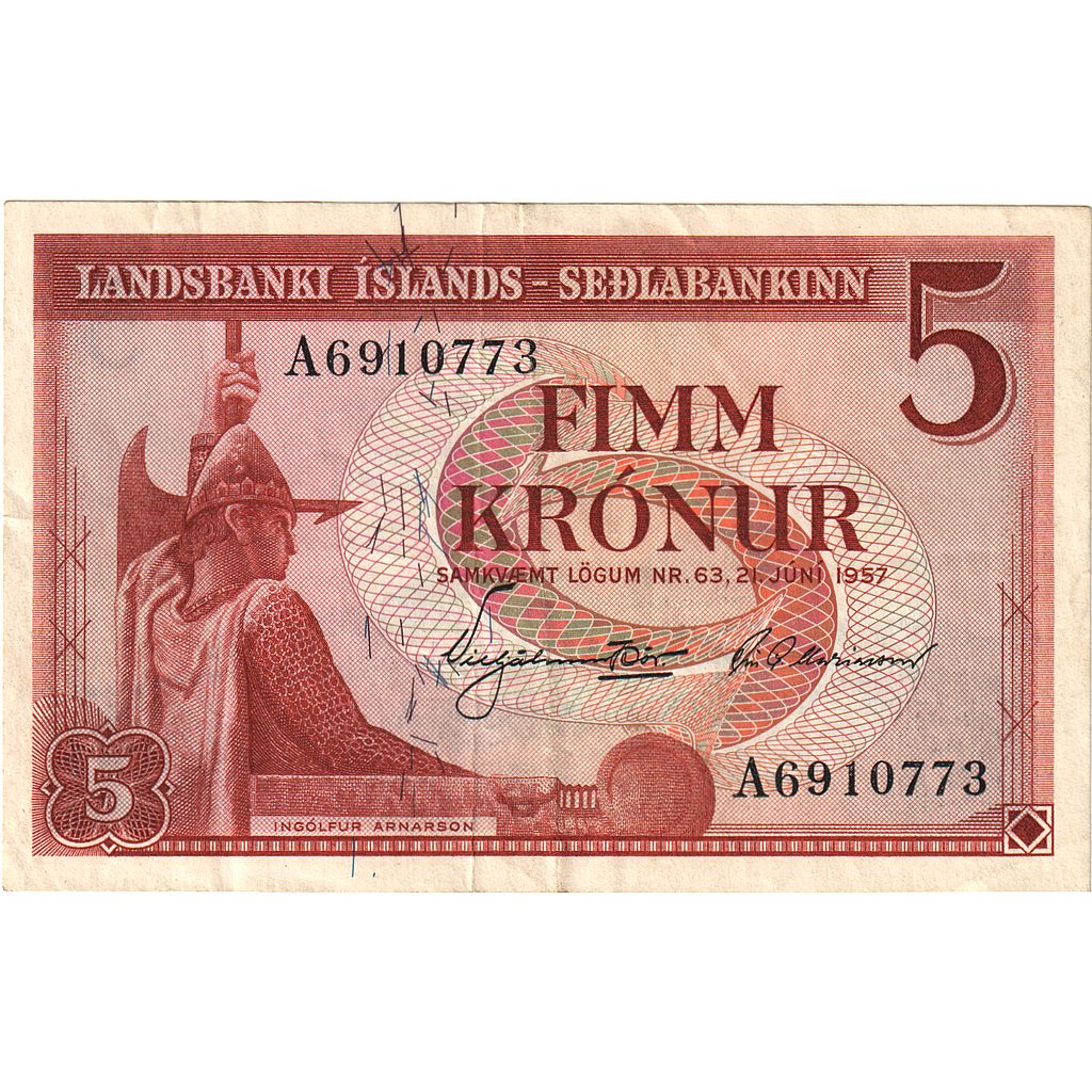 Islandija,
5 kron,
1957-06-21