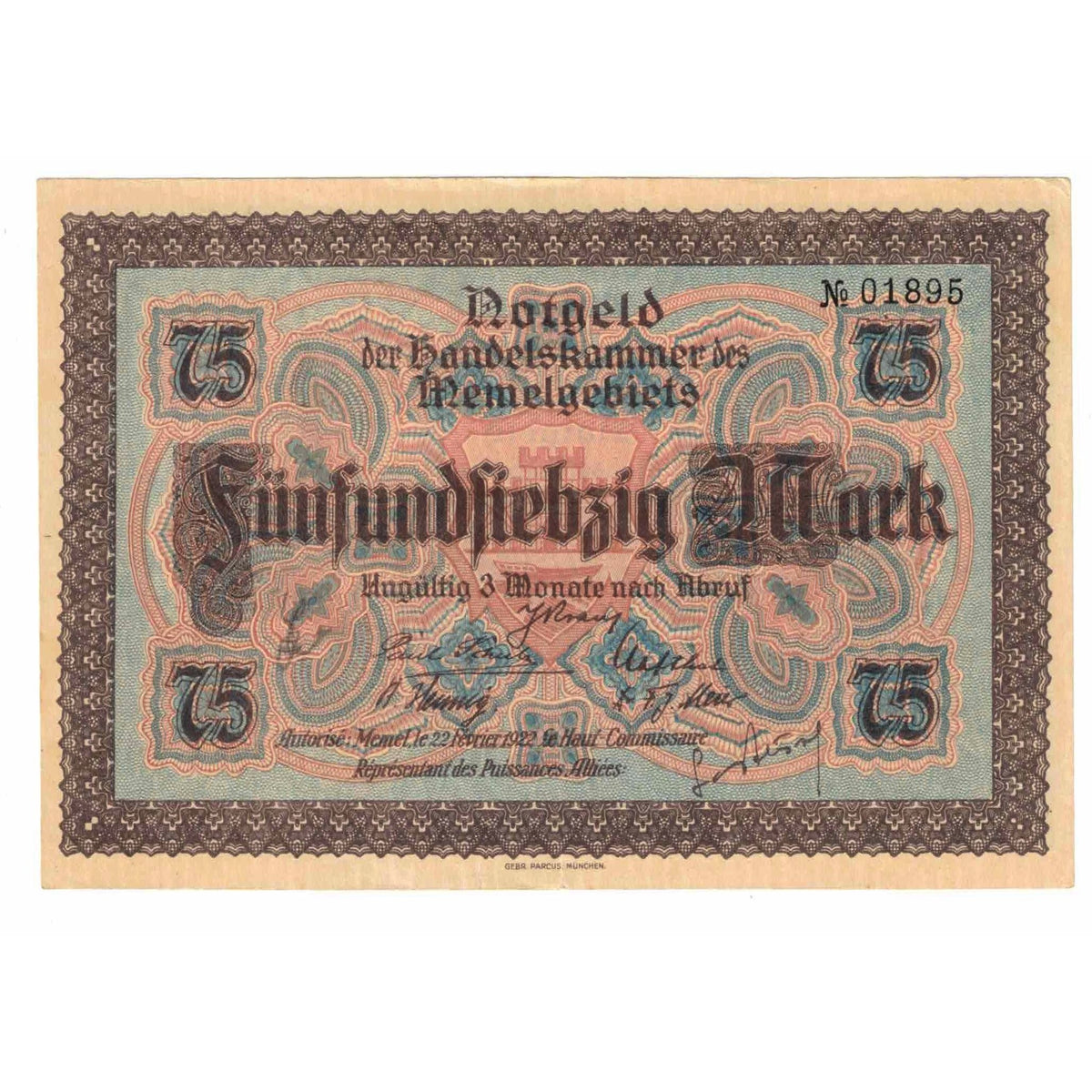 bankovec,
Memel,
75 Mark