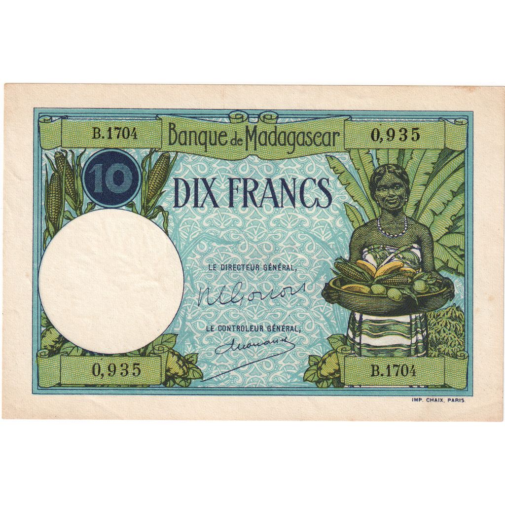 Madagaskar,
10 frankov,
Brez datuma (1937-47)