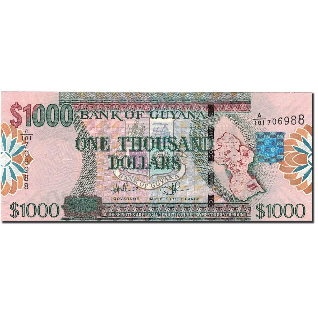 bankovec,
Gvajana,
1000 dolarjev