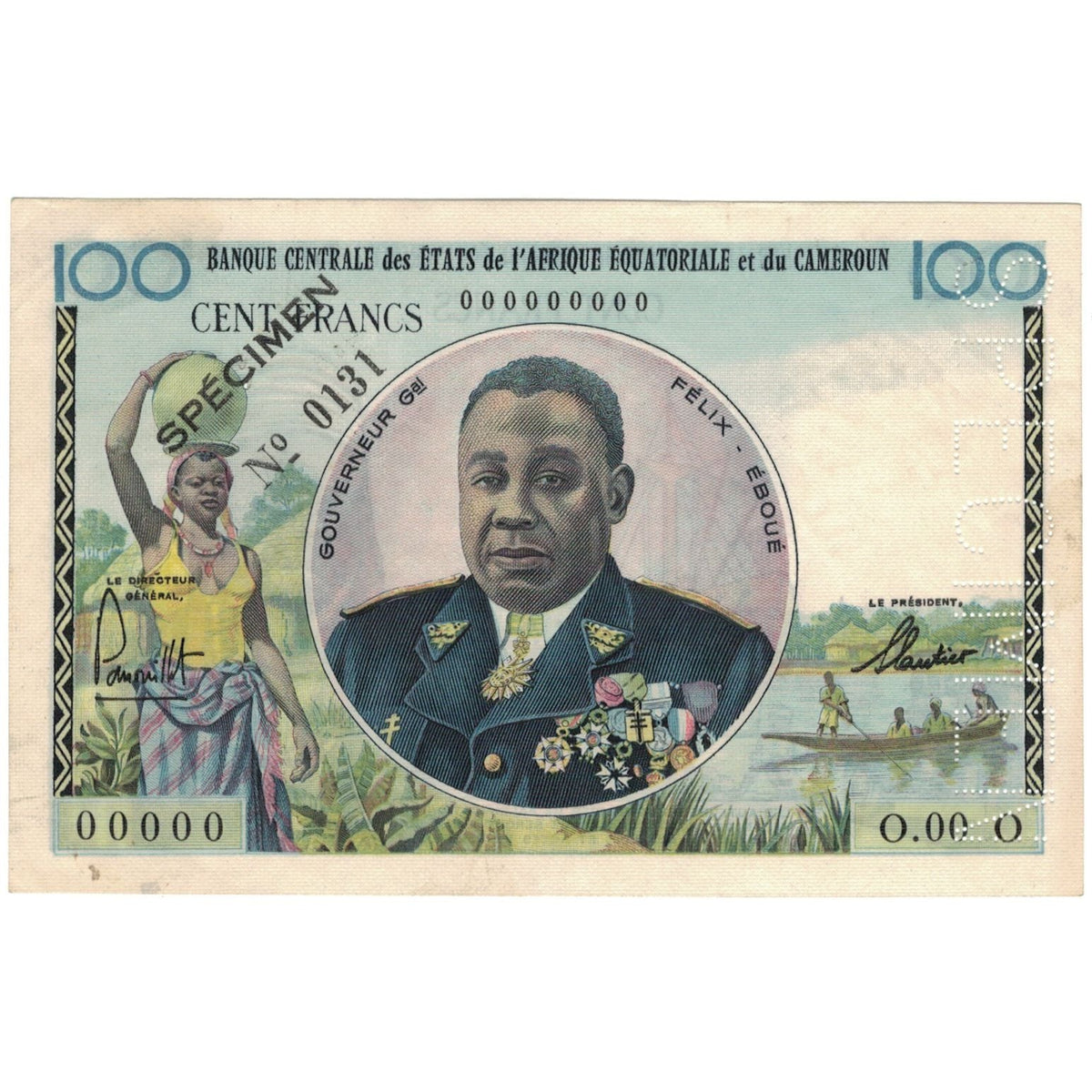 bankovec,
Srednjeafriške države,
100 frankov