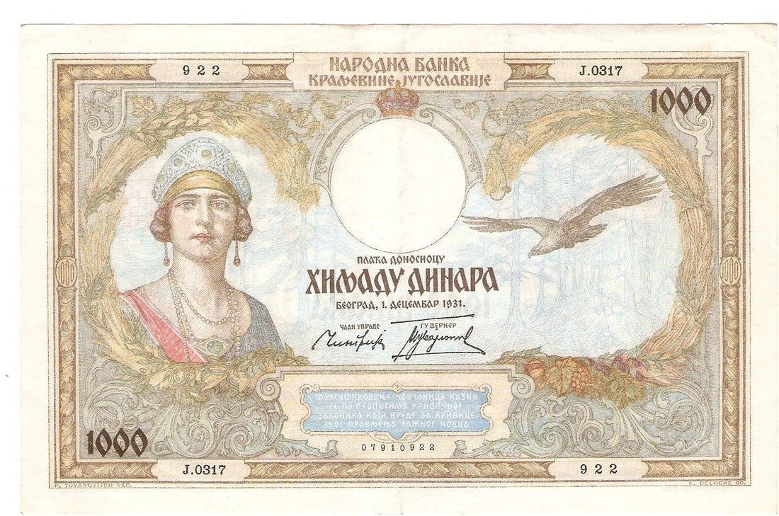 Bankovec Kraljevine Jugoslavije – 1000 dinarjev iz leta 1931, priča kraljevega veličastva