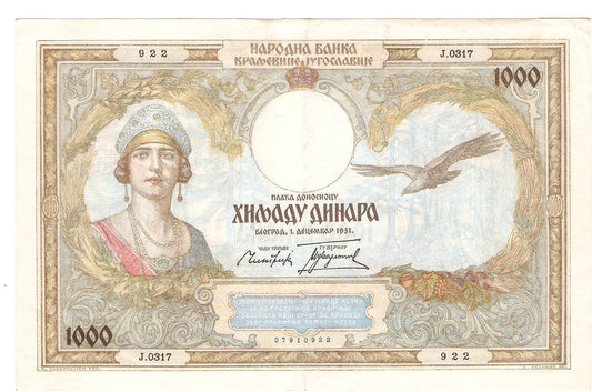 Bankovec Kraljevine Jugoslavije – 1000 dinarjev iz leta 1931, priča kraljevega veličastva