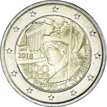 Avstrija, 
  
  2 evra, 
  
  100 let republike Avstrije
