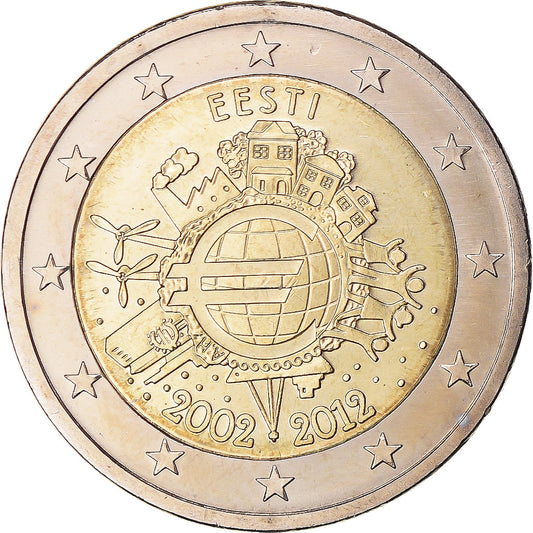 Estonija, 
  
  2 evra, 
  
  10 ans de l'Euro