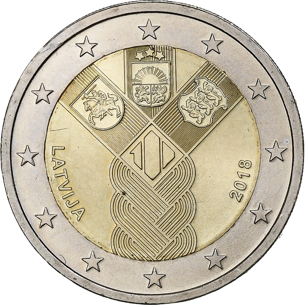 Latvija, 
  
  2 evra, 
  
  100. obletnica baltskih držav