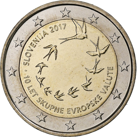 Slovenija, 
  
  2 evra, 
  
  10. obletnica Eura v Sloveniji