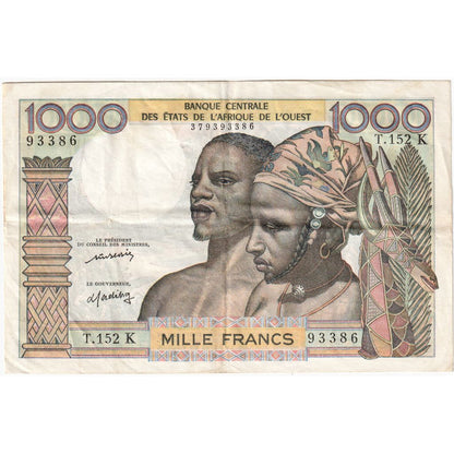 Zahodnoafriške države, 
  
  1000 frankov, 
  
  VF (30-35)