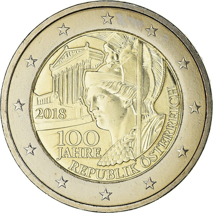 Avstrija, 
  
  2 evra, 
  
  100 ans de la République