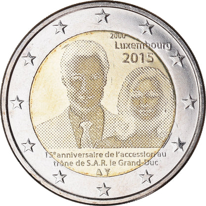 Luksemburg, 
  
  2 evra, 
  
  15ème anniversaire de l’accession au trône