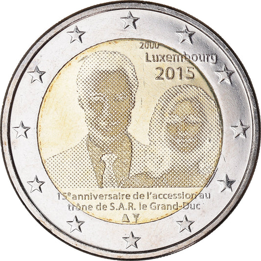 Luksemburg, 
  
  2 evra, 
  
  15ème anniversaire de l’accession au trône