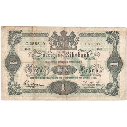Švedska, 
  
  1 krona, 
  
  1917