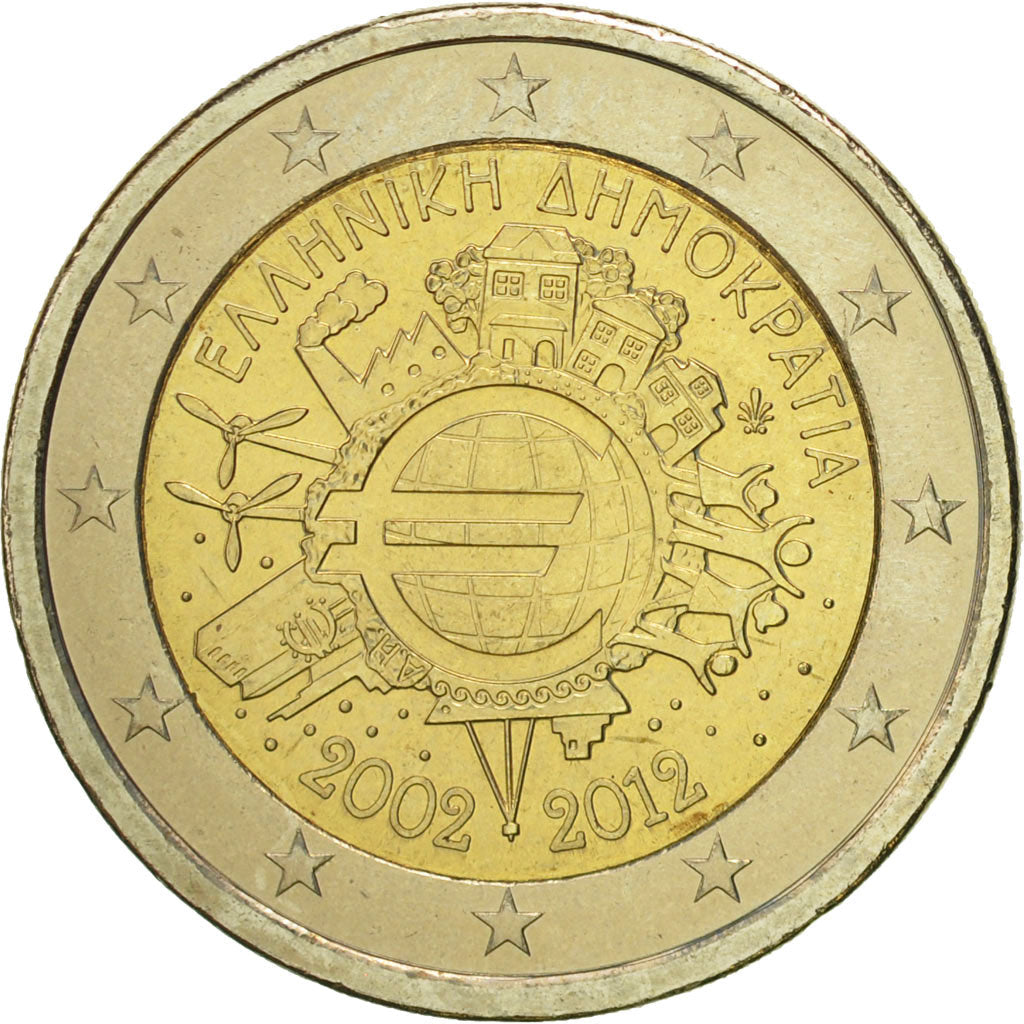 Grčija, 
  
  2 evra, 
  
  10 ans de l'Euro