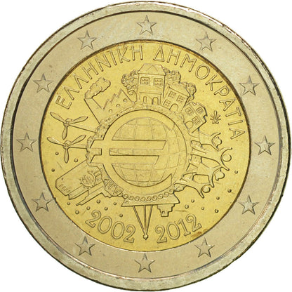 Grčija, 
  
  2 evra, 
  
  10 ans de l'Euro
