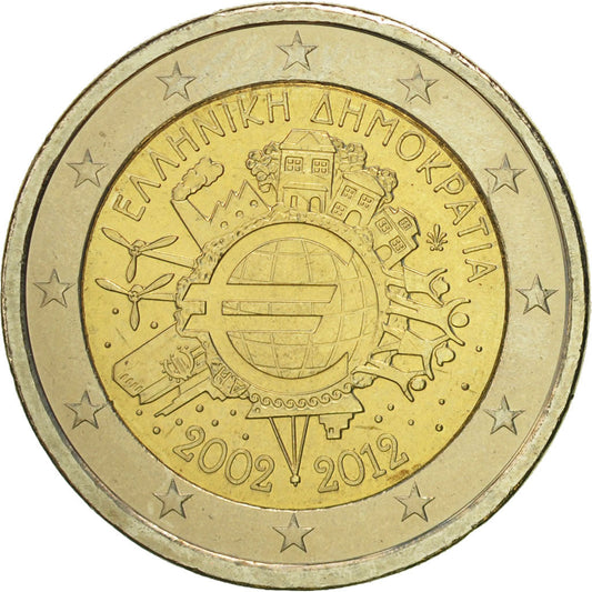 Grčija, 
  
  2 evra, 
  
  10 ans de l'Euro