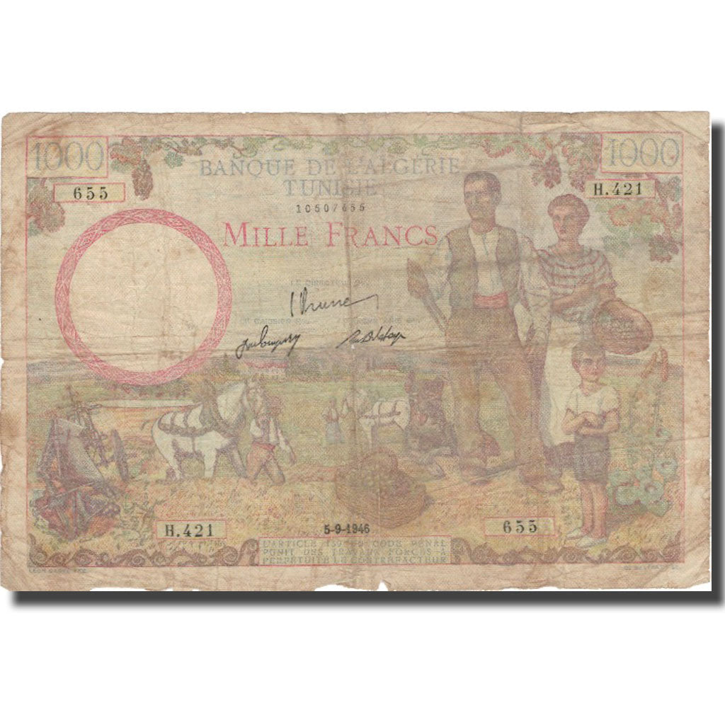 bankovec, 
  
  Tunizija, 
  
  1000 frankov
