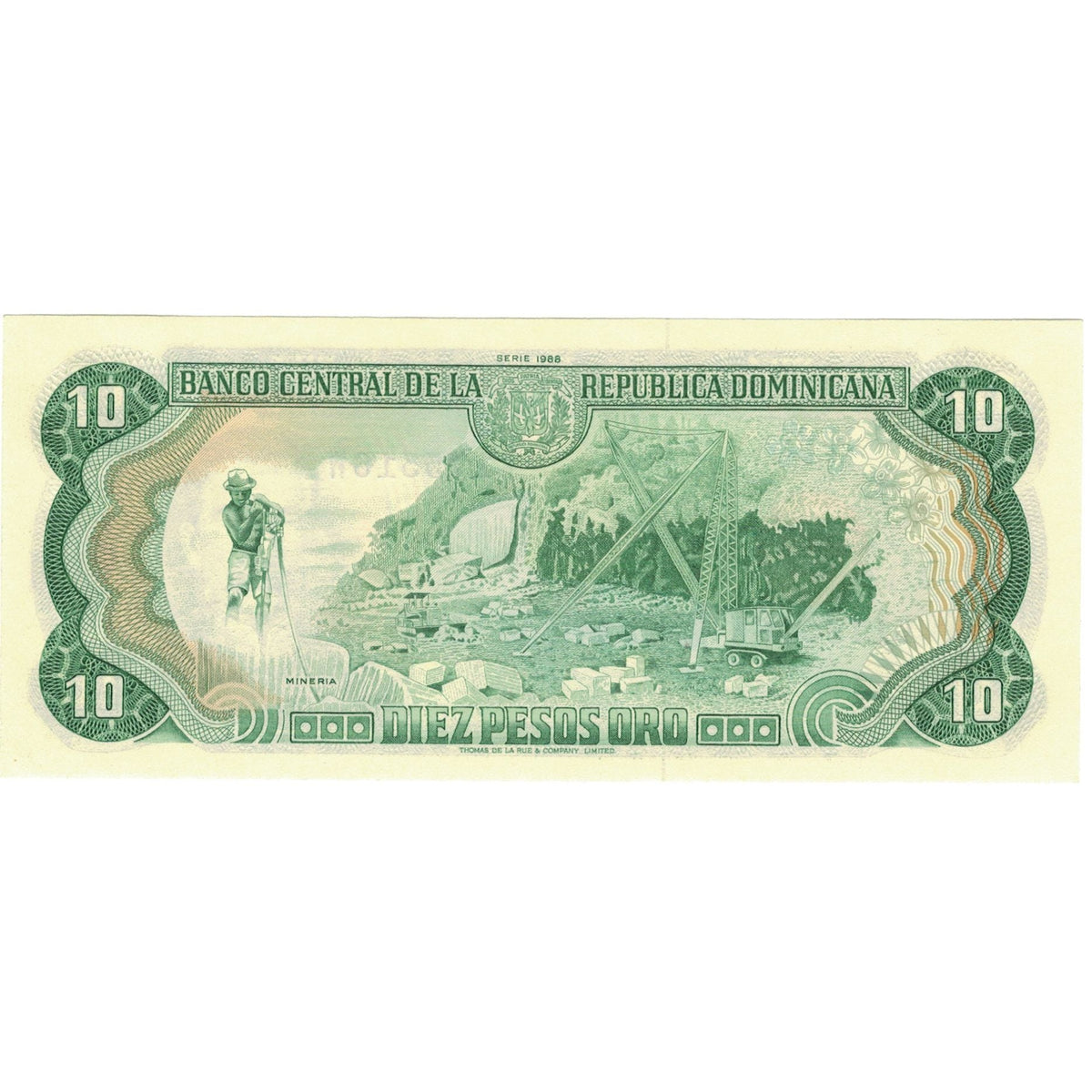 bankovec, 
  
  Dominikanska republika, 
  
  10 Pesos Oro